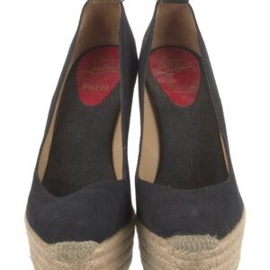 Christian Louboutin Womens Black Espadrille Wedge Pumps
